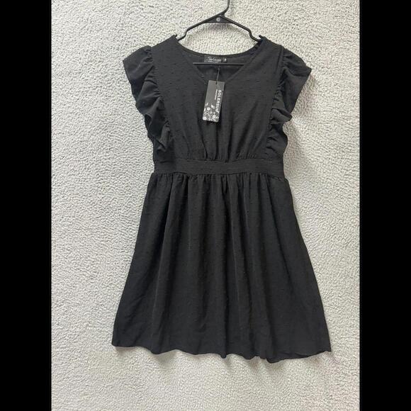 Solersun Dress Womens Medium Black  V Neck Ruffle Sleeveless A Line Casual - Picture 1 of 12